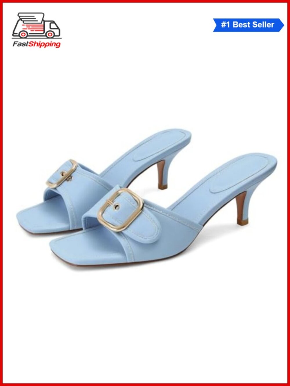 Kitten Heel Sandals Square Open Toe Mule Slip On Dress Shoes Vegan Leather